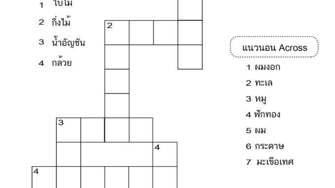 เกม Crossword คำศัพท์สี ภาษาอังกฤษ แบบฝึกหัดอนุบาล 3 :