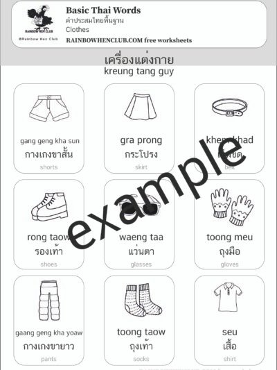 learning Thai. clothes in Thai. basic Thai words.